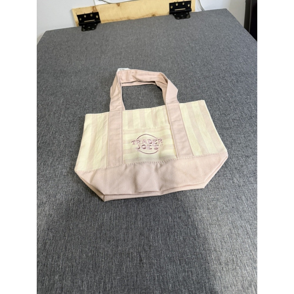 Trader Joe's PINK Mini Pastel Stripe Canvas Tote Bag Limited Edition